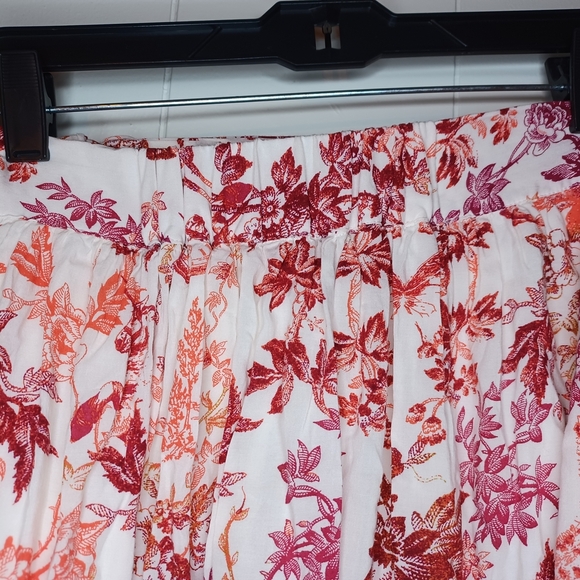 Anthropologie Red and Pink Floral A-Line Skirt - Picture 7 of 14